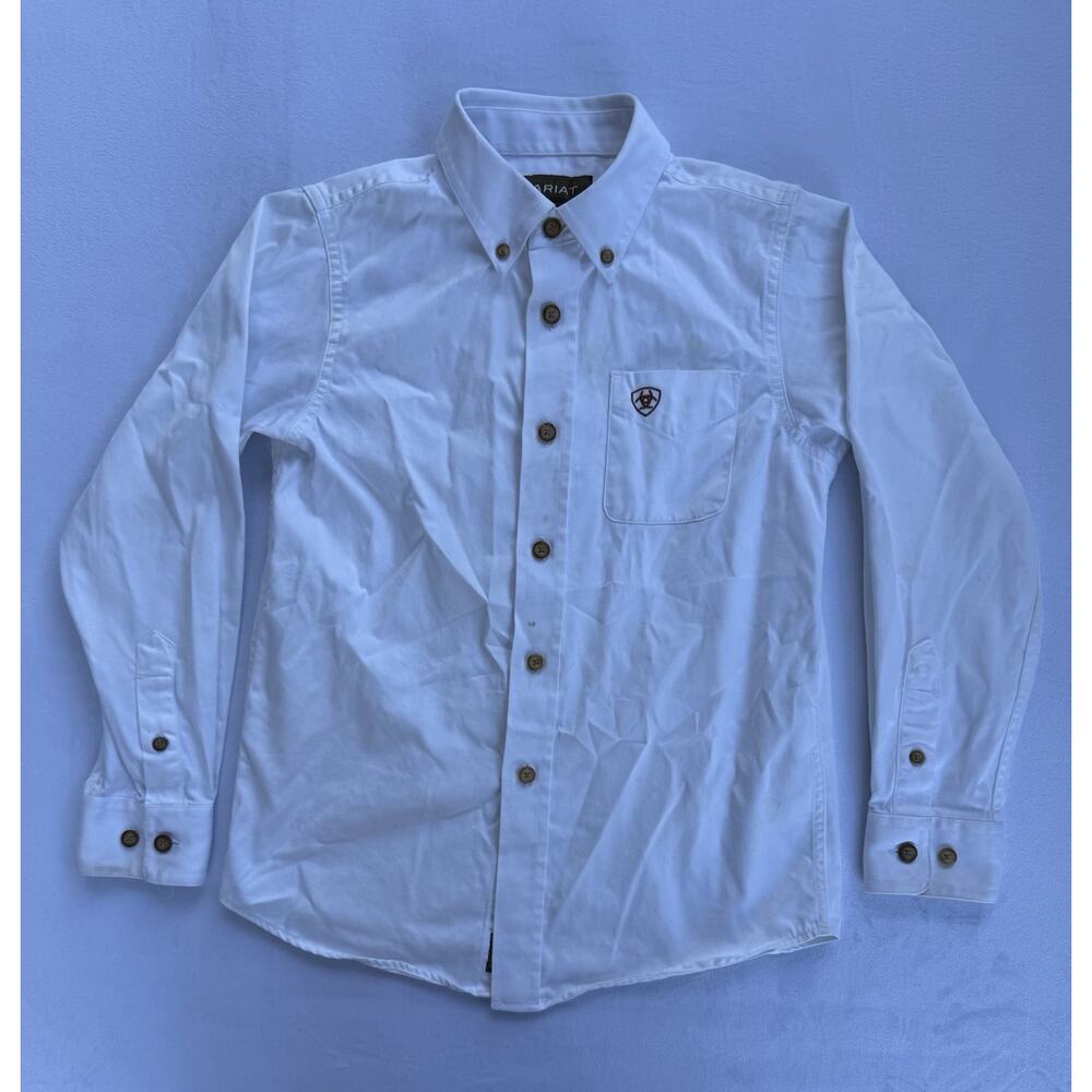 Ariat Boys’ White Twill Button-Down Shirt Classic Fit Size 7